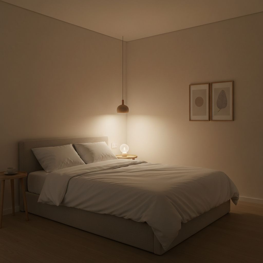 Mirna spavaća soba sa prigušenim svetlom simbolizuje odmor